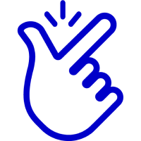 A blue and white icon of a hand snapping with the thumb and pointer finger forming a check mark.