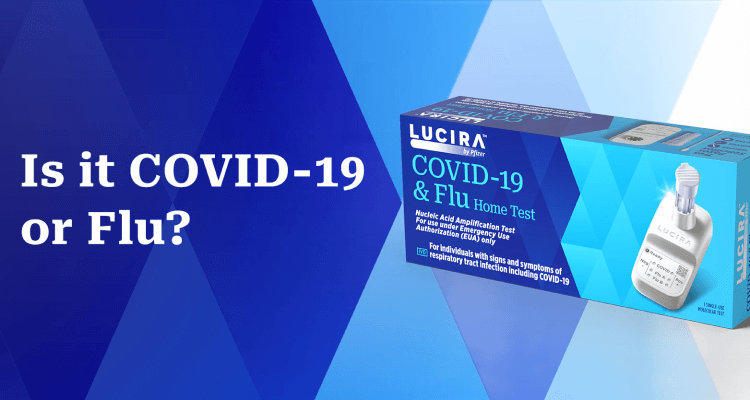 An image of the LUCIRA® by Pfizer COVID-19 & Flu Home Test packaging next to text that reads "Is it COVID-19, flu, or both?"